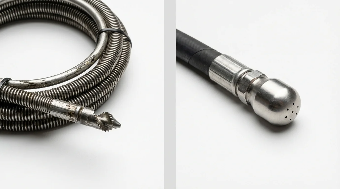 Drain snake cable and hydro jetting nozzle used for drain cleaning in Seymour, TN