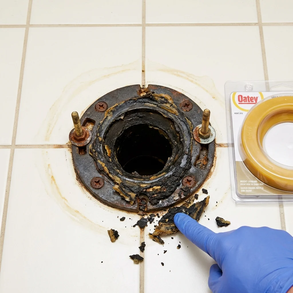 Failed wax ring showing water seepage at the base of a toilet in a Seymour, TN home