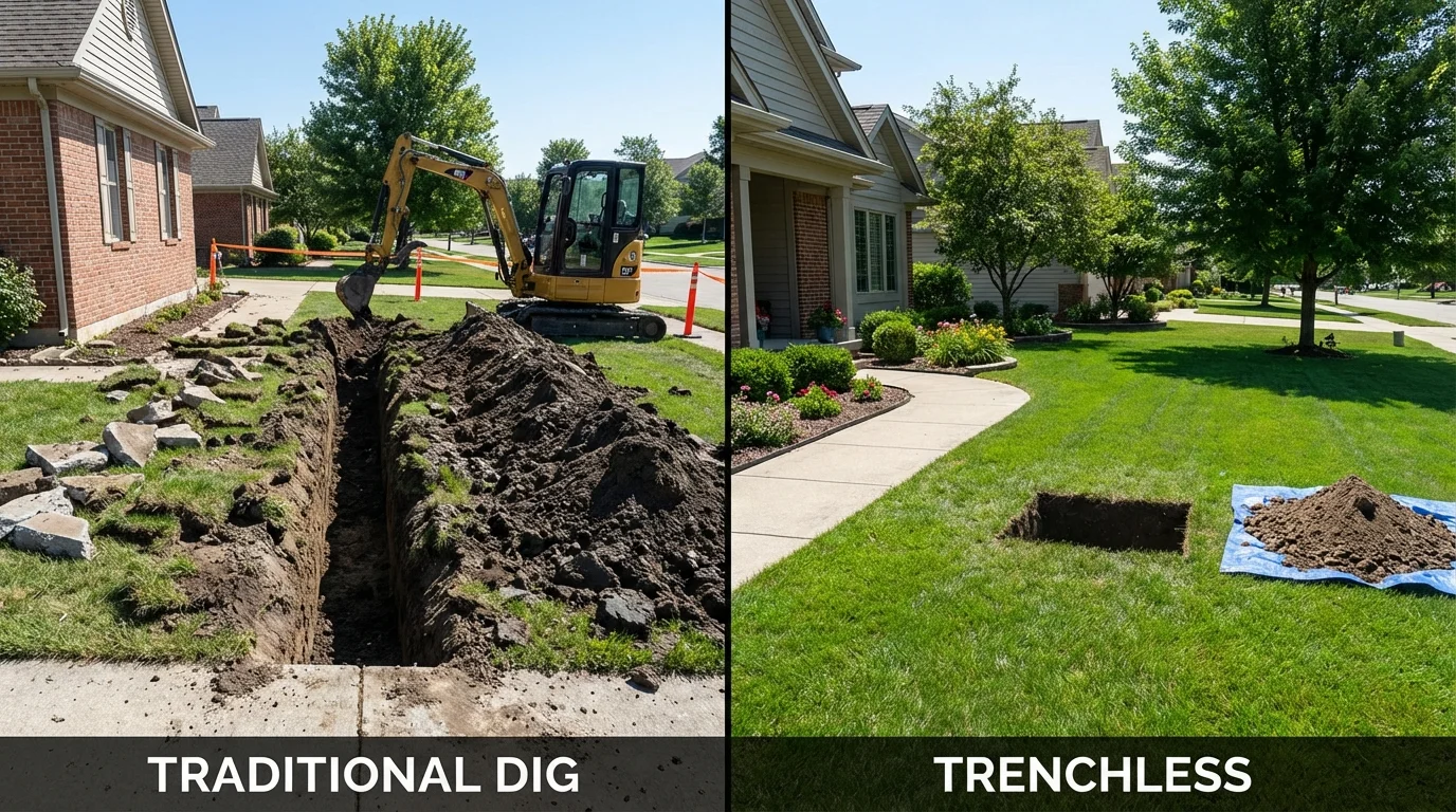 Trenchless sewer repair with minimal yard damage versus traditional excavation in Seymour, TN